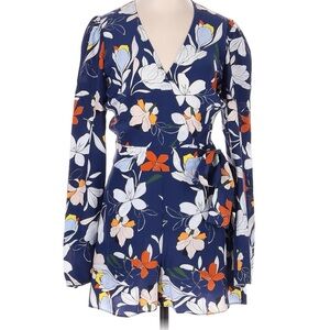 PARKER “Tita” Silk Romper in Moondance Print Floral Pattern Navy Waist Tie